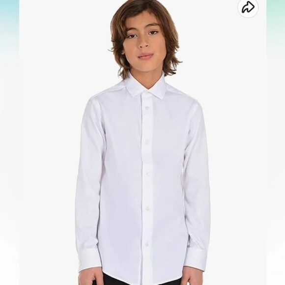 Calvin Klein Boys White Long Sleeve Button Down Dress Shirt Sz 16 - Picture 1 of 7